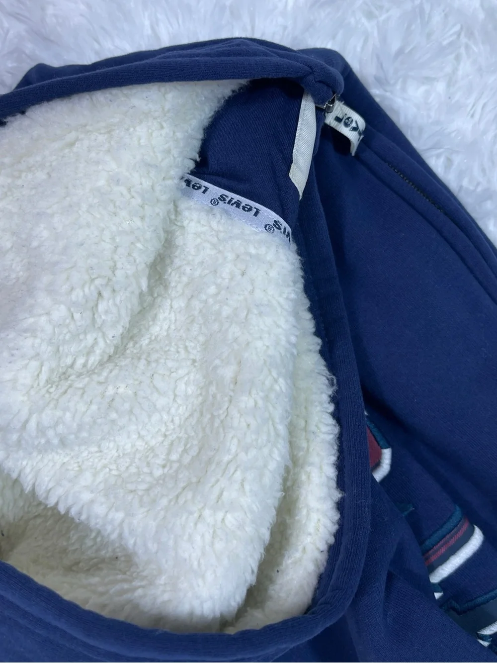 Levi's Kids Navy Hooded Zip Sweatshirt with Sherpa Lining Size LG Brand New